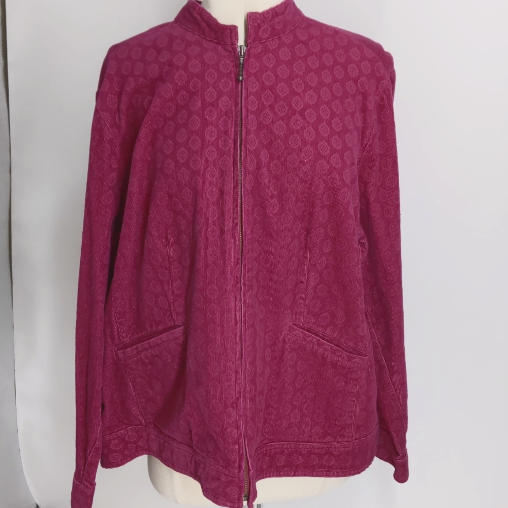 CJ Banks pink stretch printed-corduroy jacket-sz 1X